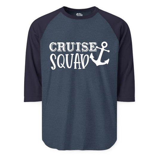 Cruise Squad Shirt - Nautical Cruise Group Matching Anchor Shirts (Raglan) in Heather DenimNavy - Cruise Squad Nautical Anchor Group Cruise Matching Shirt