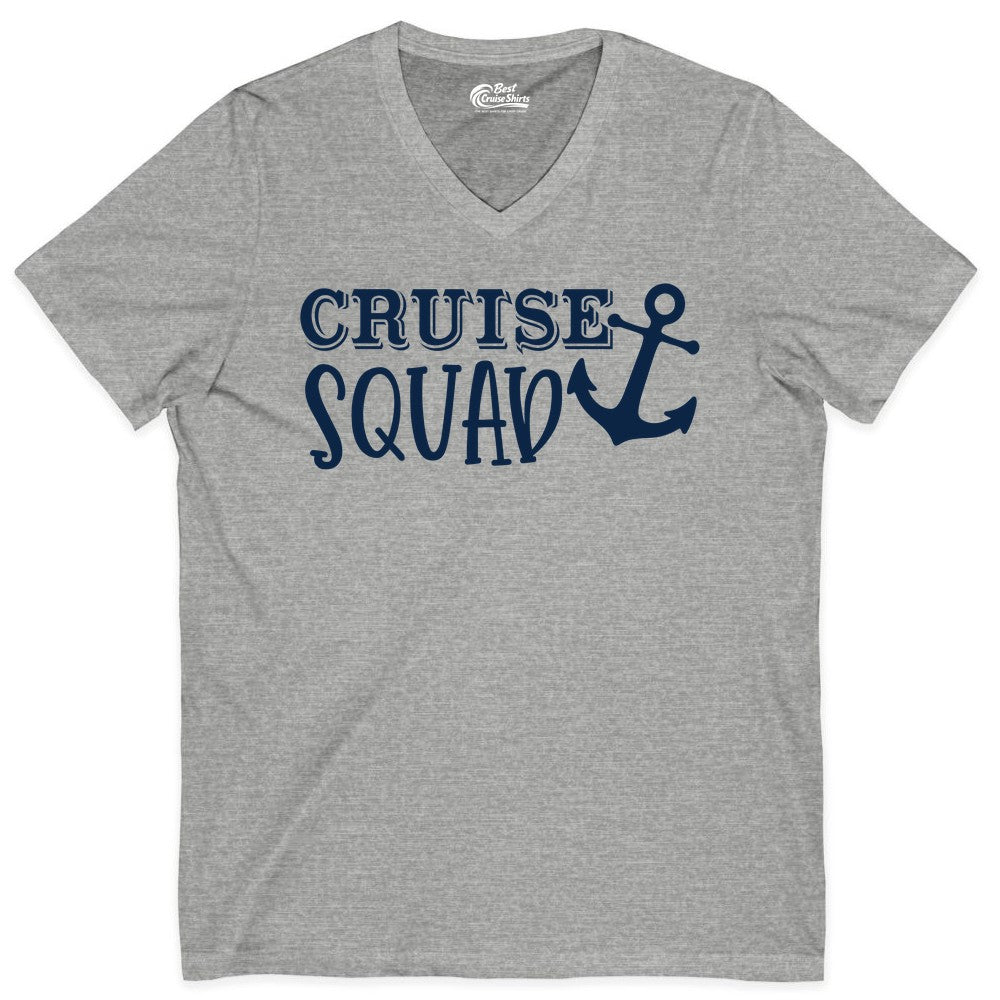 Cruise Squad Shirt - Nautical Cruise Group Matching Anchor Shirts (V-Neck) in Athletic Heather - Cruise Squad Nautical Anchor Group Cruise Matching Shirt