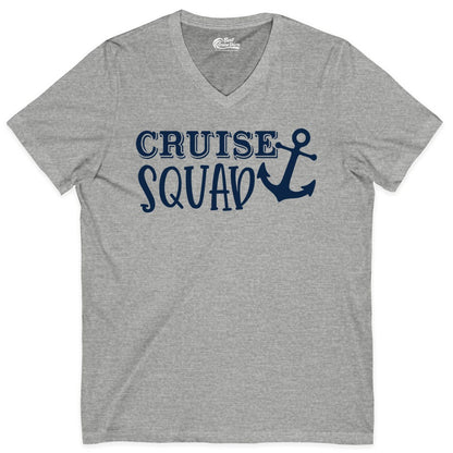 Cruise Squad Shirt - Nautical Cruise Group Matching Anchor Shirts (V-Neck) in Athletic Heather - Cruise Squad Nautical Anchor Group Cruise Matching Shirt