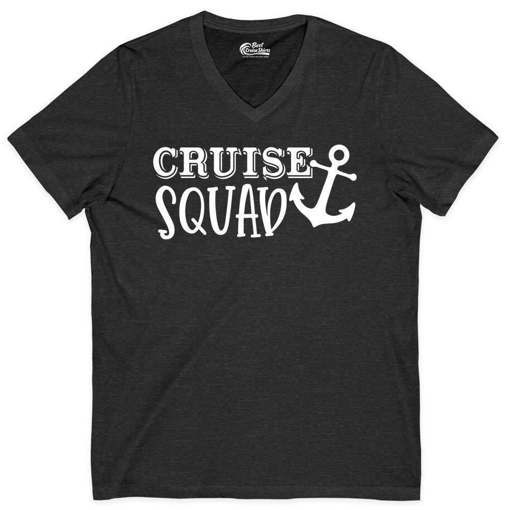 Cruise Squad Shirt - Nautical Cruise Group Matching Anchor Shirts (V-Neck) in Dark Grey Heather - Cruise Squad Nautical Anchor Group Cruise Matching Shirt