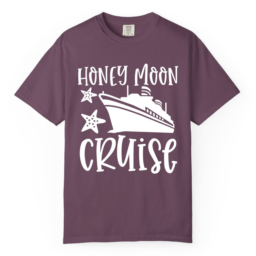 Honeymoon Cruise Shirt - Just Married Vacation Apparel for Couples (Comfort Color) in Berry - Honeymoon Cruise Shirt - Nautical Ship and Starfish Newlywed Design
