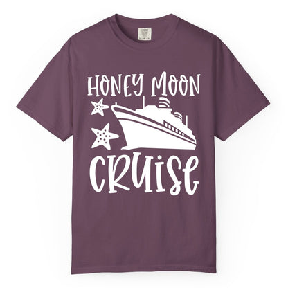 Honeymoon Cruise Shirt - Just Married Vacation Apparel for Couples (Comfort Color) in Berry - Honeymoon Cruise Shirt - Nautical Ship and Starfish Newlywed Design