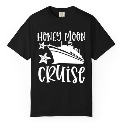 Honeymoon Cruise Shirt - Just Married Vacation Apparel for Couples (Comfort Color) in Black - Honeymoon Cruise Shirt - Nautical Ship and Starfish Newlywed Design