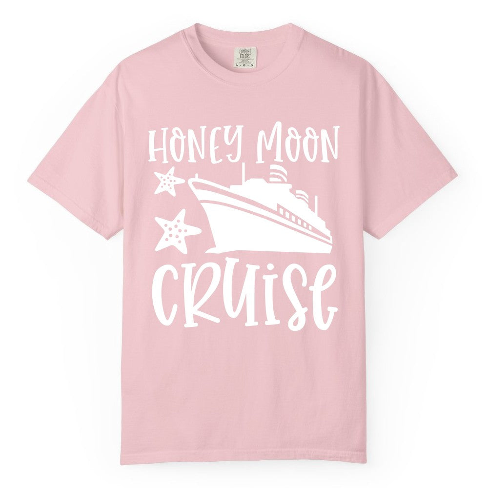 Honeymoon Cruise Shirt - Just Married Vacation Apparel for Couples (Comfort Color) in Blossom - Honeymoon Cruise Shirt - Nautical Ship and Starfish Newlywed Design