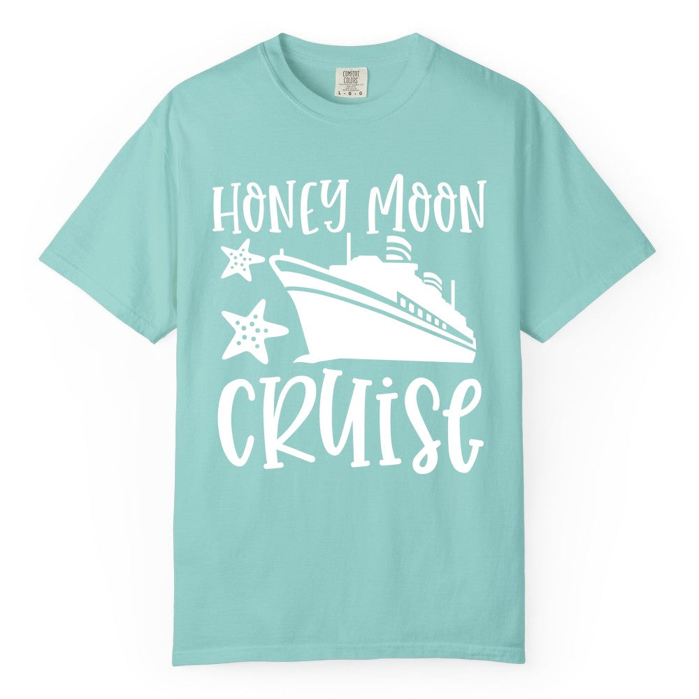 Honeymoon Cruise Shirt - Just Married Vacation Apparel for Couples (Comfort Color) in Chalky Mint - Honeymoon Cruise Shirt - Nautical Ship and Starfish Newlywed Design