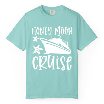 Honeymoon Cruise Shirt - Just Married Vacation Apparel for Couples (Comfort Color) in Chalky Mint - Honeymoon Cruise Shirt - Nautical Ship and Starfish Newlywed Design