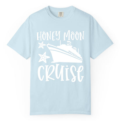 Honeymoon Cruise Shirt - Just Married Vacation Apparel for Couples (Comfort Color) in Chambray - Honeymoon Cruise Shirt - Nautical Ship and Starfish Newlywed Design