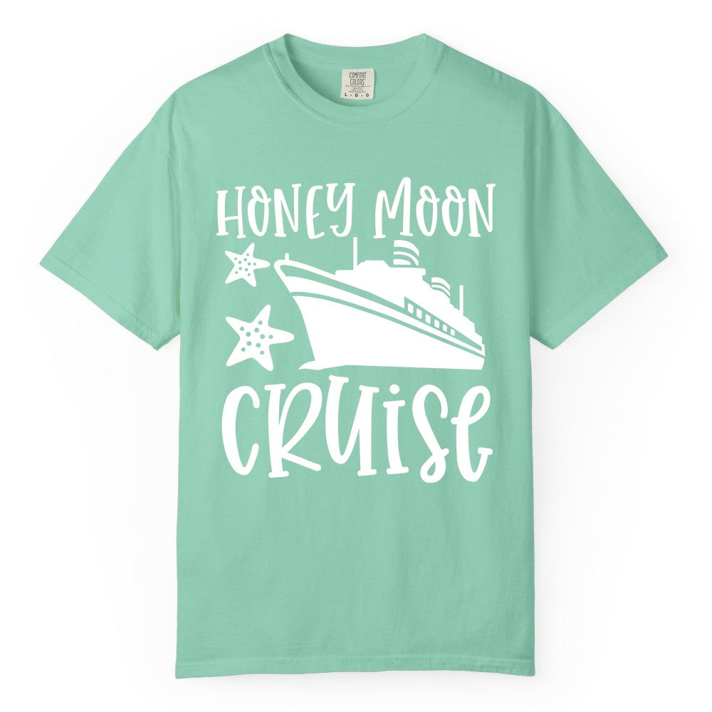 Honeymoon Cruise Shirt - Just Married Vacation Apparel for Couples (Comfort Color) in Island Reef - Honeymoon Cruise Shirt - Nautical Ship and Starfish Newlywed Design