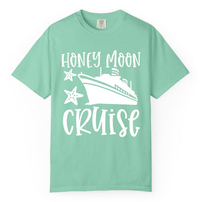 Honeymoon Cruise Shirt - Just Married Vacation Apparel for Couples (Comfort Color) in Island Reef - Honeymoon Cruise Shirt - Nautical Ship and Starfish Newlywed Design