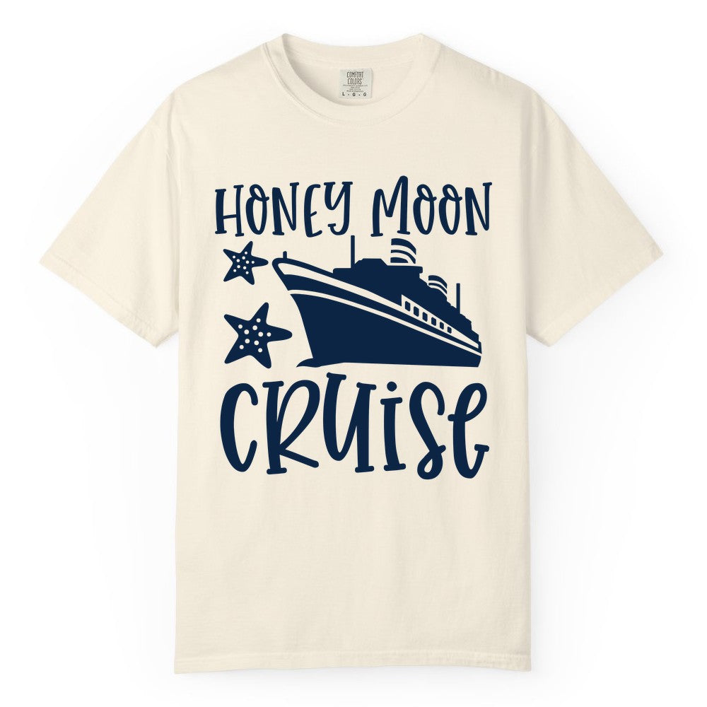 Honeymoon Cruise Shirt - Just Married Vacation Apparel for Couples (Comfort Color) in Ivory - Honeymoon Cruise Shirt - Nautical Ship and Starfish Newlywed Design