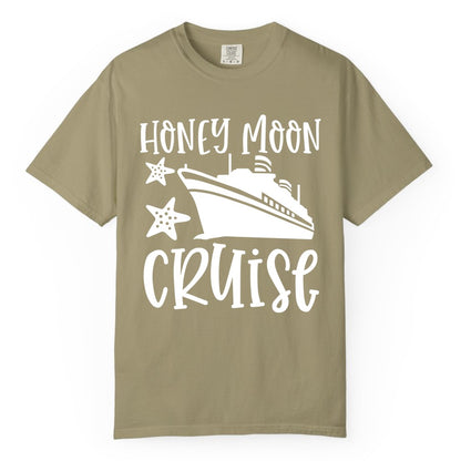 Honeymoon Cruise Shirt - Just Married Vacation Apparel for Couples (Comfort Color) in Khaki - Honeymoon Cruise Shirt - Nautical Ship and Starfish Newlywed Design