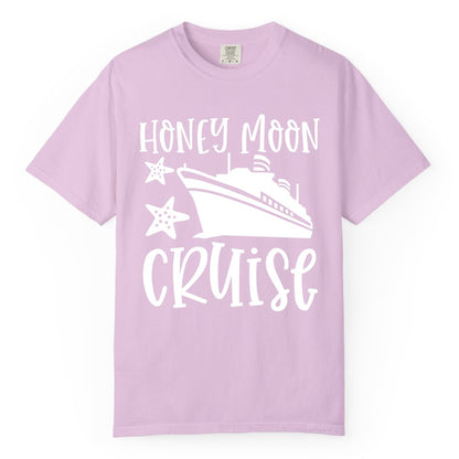 Honeymoon Cruise Shirt - Just Married Vacation Apparel for Couples (Comfort Color) in Orchid - Honeymoon Cruise Shirt - Nautical Ship and Starfish Newlywed Design