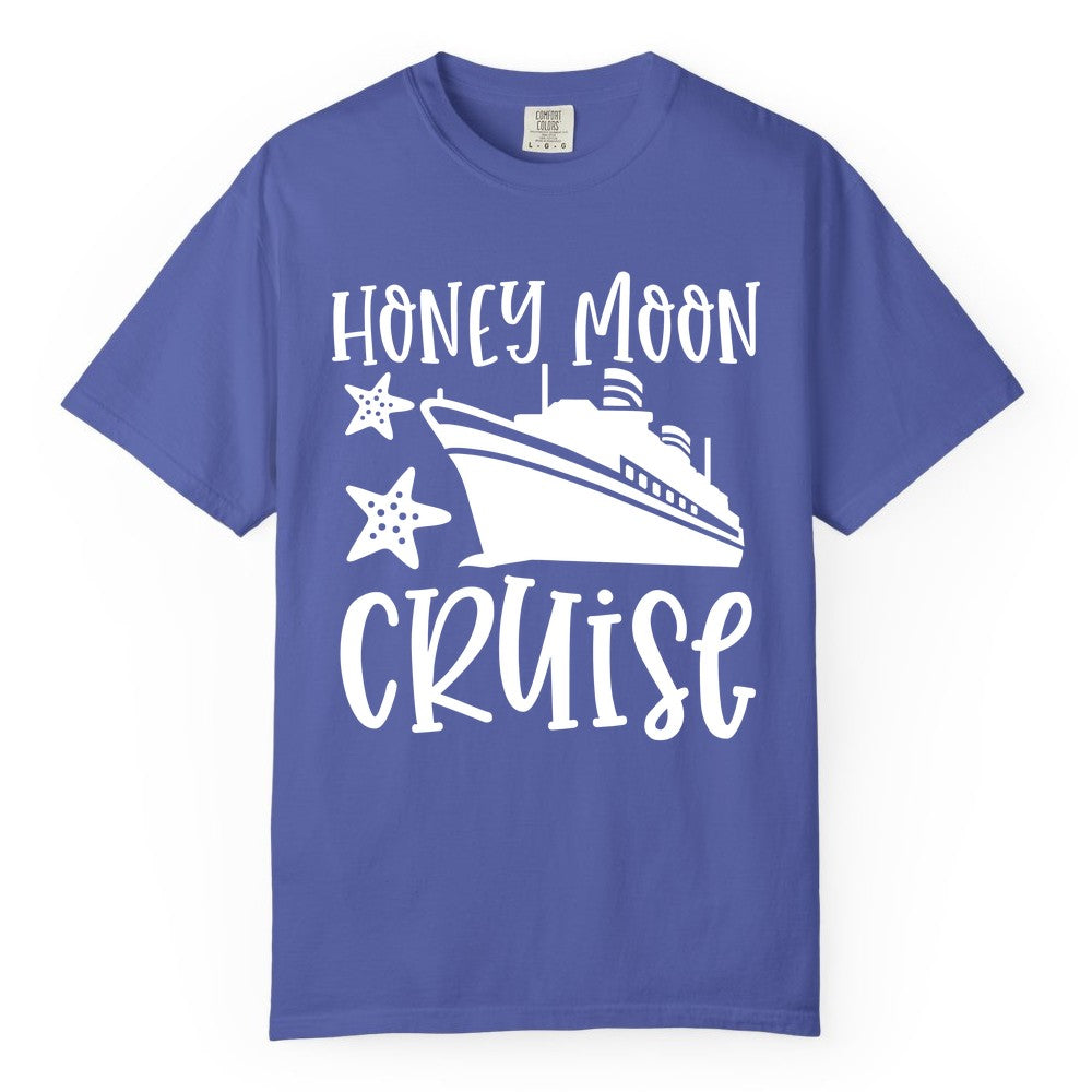 Honeymoon Cruise Shirt - Just Married Vacation Apparel for Couples (Comfort Color) in Periwinkle - Honeymoon Cruise Shirt - Nautical Ship and Starfish Newlywed Design