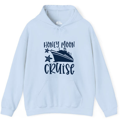 Honeymoon Cruise Shirt - Just Married Vacation Apparel for Couples (Hoodie) in Light Blue - Honeymoon Cruise Shirt - Nautical Ship and Starfish Newlywed Design