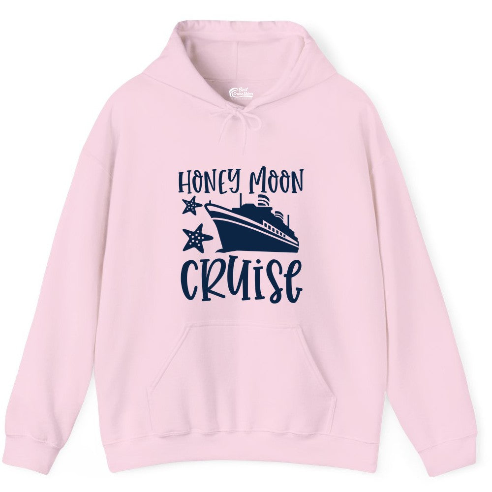 Honeymoon Cruise Shirt - Just Married Vacation Apparel for Couples (Hoodie) in Light Pink - Honeymoon Cruise Shirt - Nautical Ship and Starfish Newlywed Design