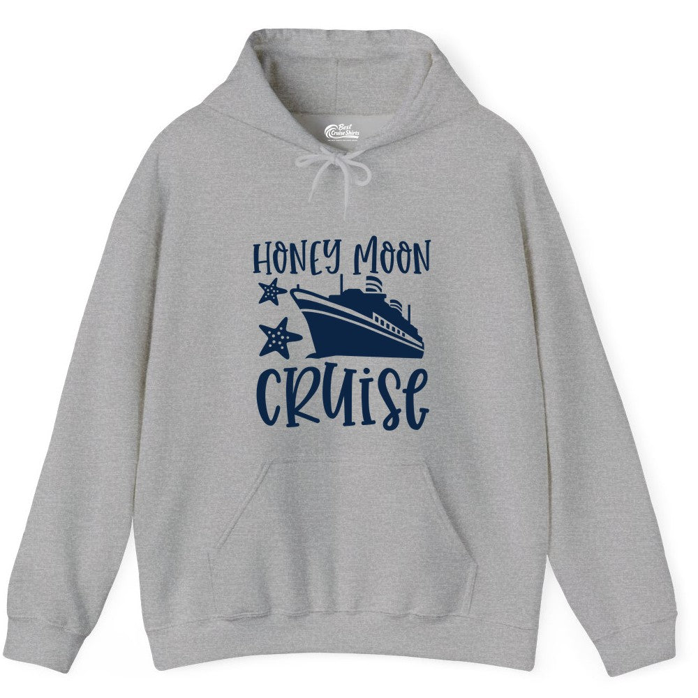 Honeymoon Cruise Shirt - Just Married Vacation Apparel for Couples (Hoodie) in Sport Grey - Honeymoon Cruise Shirt - Nautical Ship and Starfish Newlywed Design