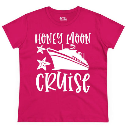Honeymoon Cruise Shirt - Just Married Vacation Apparel for Couples (Ladies Tee) in Heliconia - Honeymoon Cruise Shirt - Nautical Ship and Starfish Newlywed Design