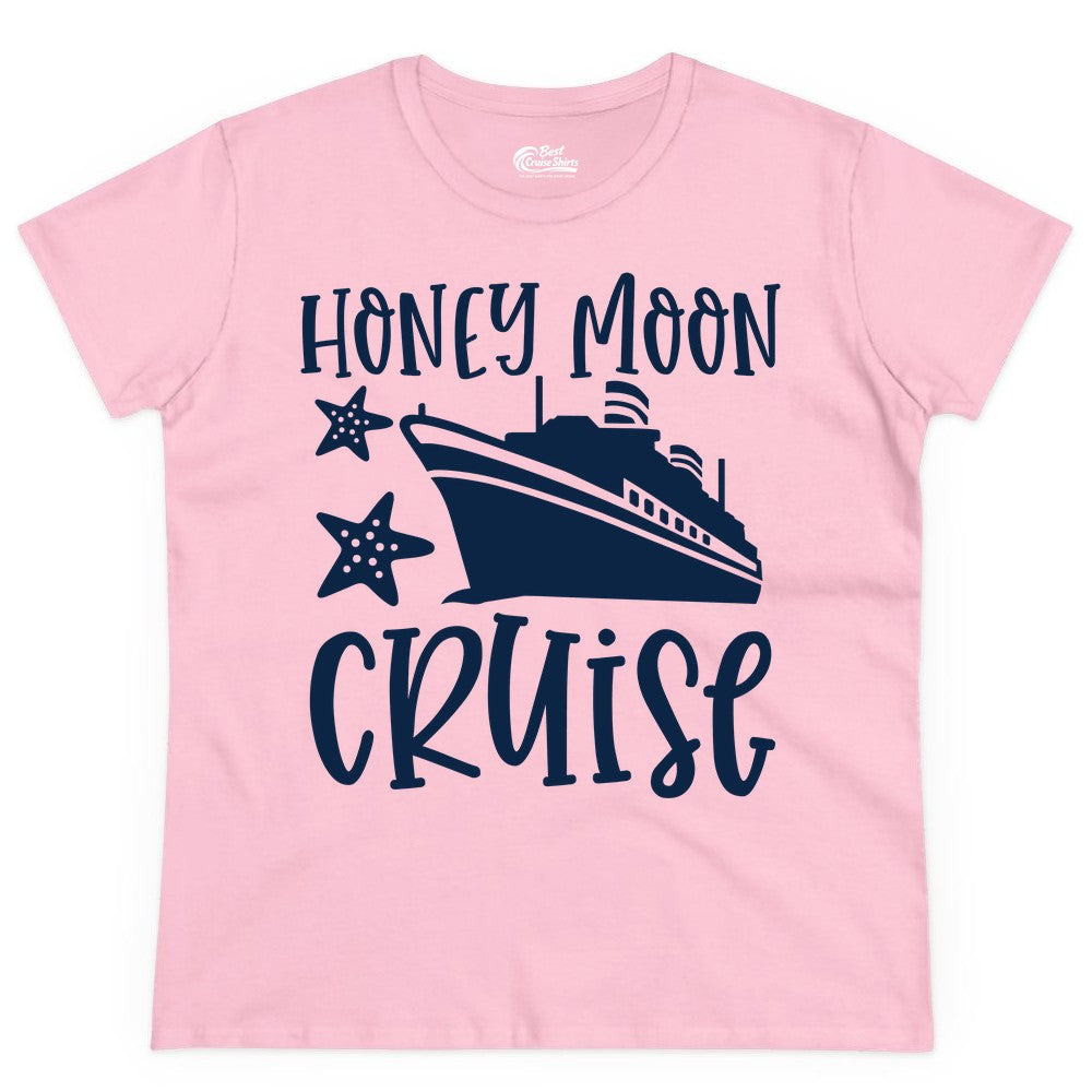 Honeymoon Cruise Shirt - Just Married Vacation Apparel for Couples (Ladies Tee) in Light Pink - Honeymoon Cruise Shirt - Nautical Ship and Starfish Newlywed Design