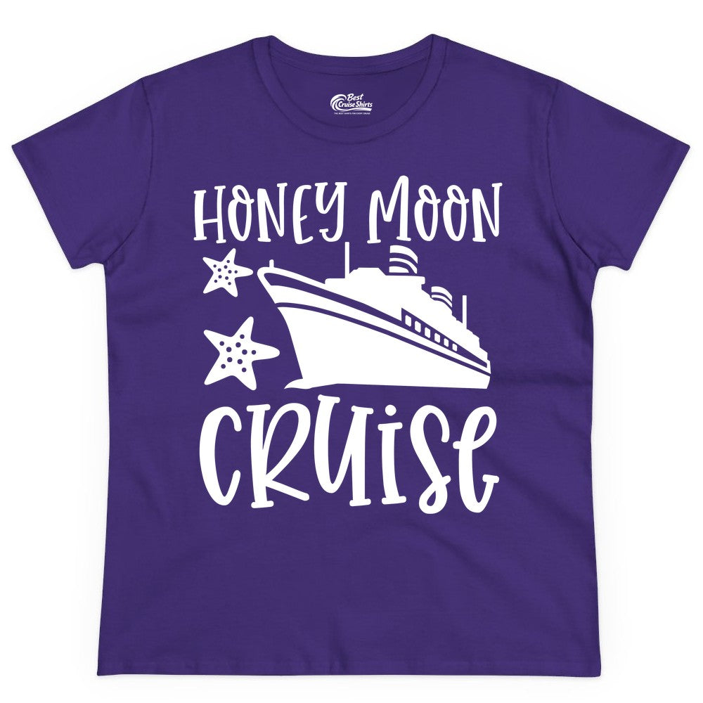 Honeymoon Cruise Shirt - Just Married Vacation Apparel for Couples (Ladies Tee) in Purple - Honeymoon Cruise Shirt - Nautical Ship and Starfish Newlywed Design