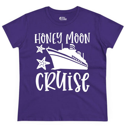 Honeymoon Cruise Shirt - Just Married Vacation Apparel for Couples (Ladies Tee) in Purple - Honeymoon Cruise Shirt - Nautical Ship and Starfish Newlywed Design