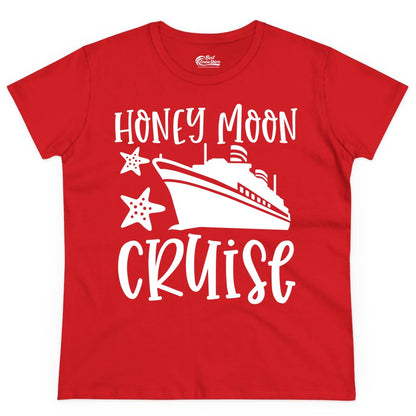 Honeymoon Cruise Shirt - Just Married Vacation Apparel for Couples (Ladies Tee) in Red - Honeymoon Cruise Shirt - Nautical Ship and Starfish Newlywed Design