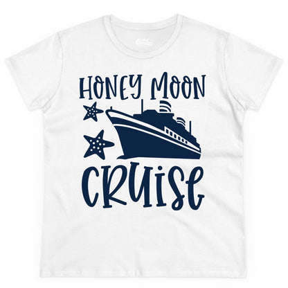 Honeymoon Cruise Shirt - Just Married Vacation Apparel for Couples (Ladies Tee) in White - Honeymoon Cruise Shirt - Nautical Ship and Starfish Newlywed Design