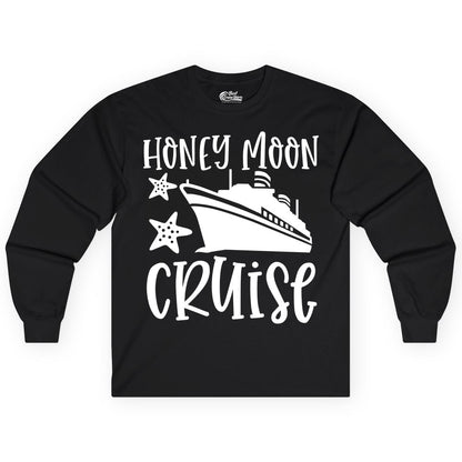 Honeymoon Cruise Shirt - Just Married Vacation Apparel for Couples (Long Sleeve) in Black - Honeymoon Cruise Shirt - Nautical Ship and Starfish Newlywed Design