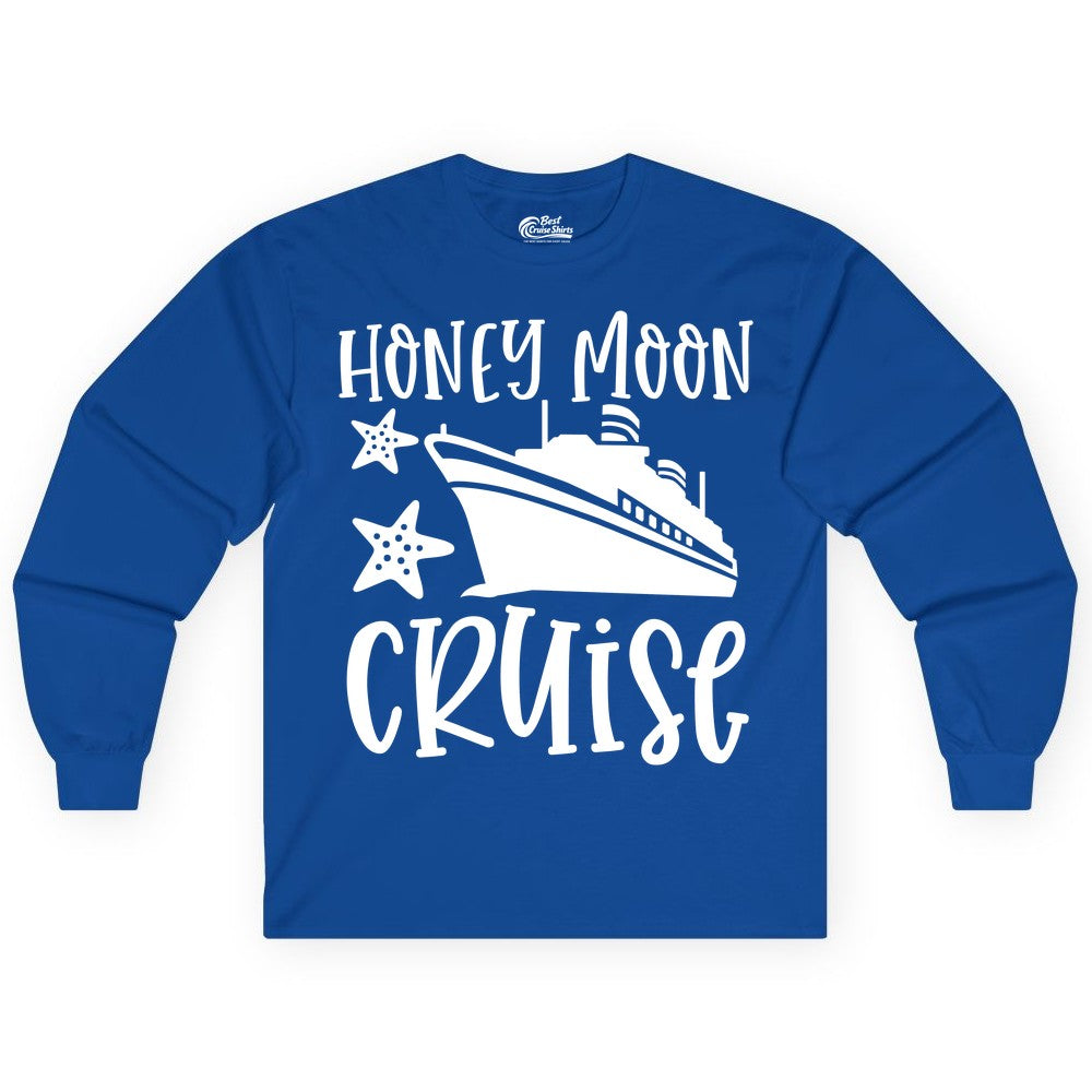 Honeymoon Cruise Shirt - Just Married Vacation Apparel for Couples (Long Sleeve) in Royal - Honeymoon Cruise Shirt - Nautical Ship and Starfish Newlywed Design
