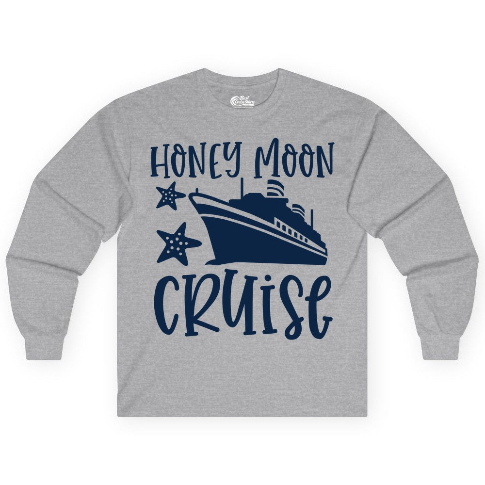 Honeymoon Cruise Shirt - Just Married Vacation Apparel for Couples (Long Sleeve) in Sport Grey - Honeymoon Cruise Shirt - Nautical Ship and Starfish Newlywed Design