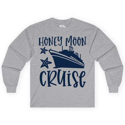 Honeymoon Cruise Shirt - Just Married Vacation Apparel for Couples (Long Sleeve) in Sport Grey - Honeymoon Cruise Shirt - Nautical Ship and Starfish Newlywed Design