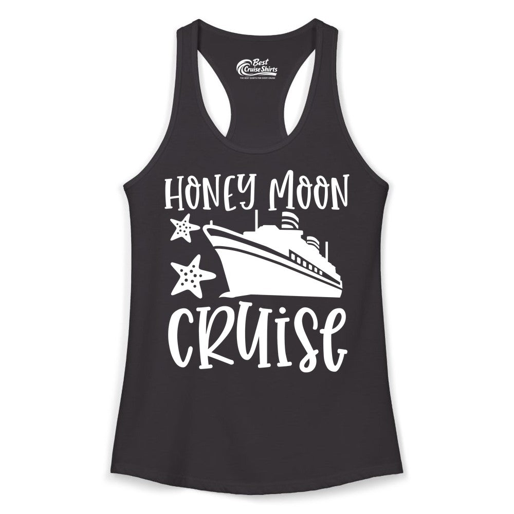 Honeymoon Cruise Shirt - Just Married Vacation Apparel for Couples (Ladies Tank) in Black - Honeymoon Cruise Shirt - Nautical Ship and Starfish Newlywed Design