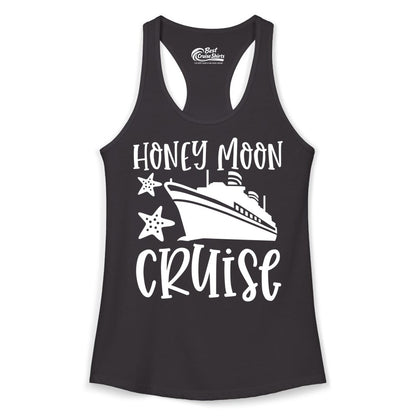 Honeymoon Cruise Shirt - Just Married Vacation Apparel for Couples (Ladies Tank) in Black - Honeymoon Cruise Shirt - Nautical Ship and Starfish Newlywed Design