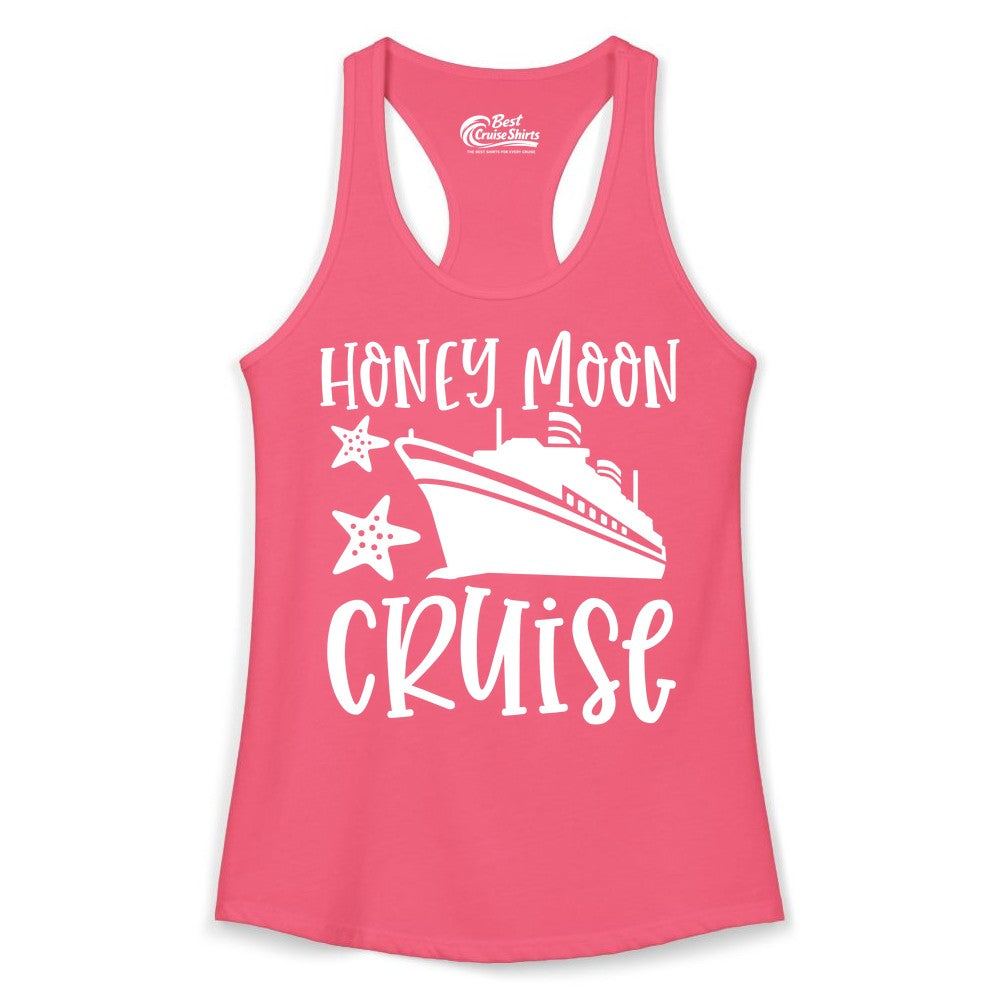 Honeymoon Cruise Shirt - Just Married Vacation Apparel for Couples (Ladies Tank) in Hot Pink - Honeymoon Cruise Shirt - Nautical Ship and Starfish Newlywed Design
