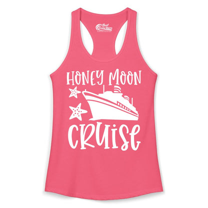 Honeymoon Cruise Shirt - Just Married Vacation Apparel for Couples (Ladies Tank) in Hot Pink - Honeymoon Cruise Shirt - Nautical Ship and Starfish Newlywed Design