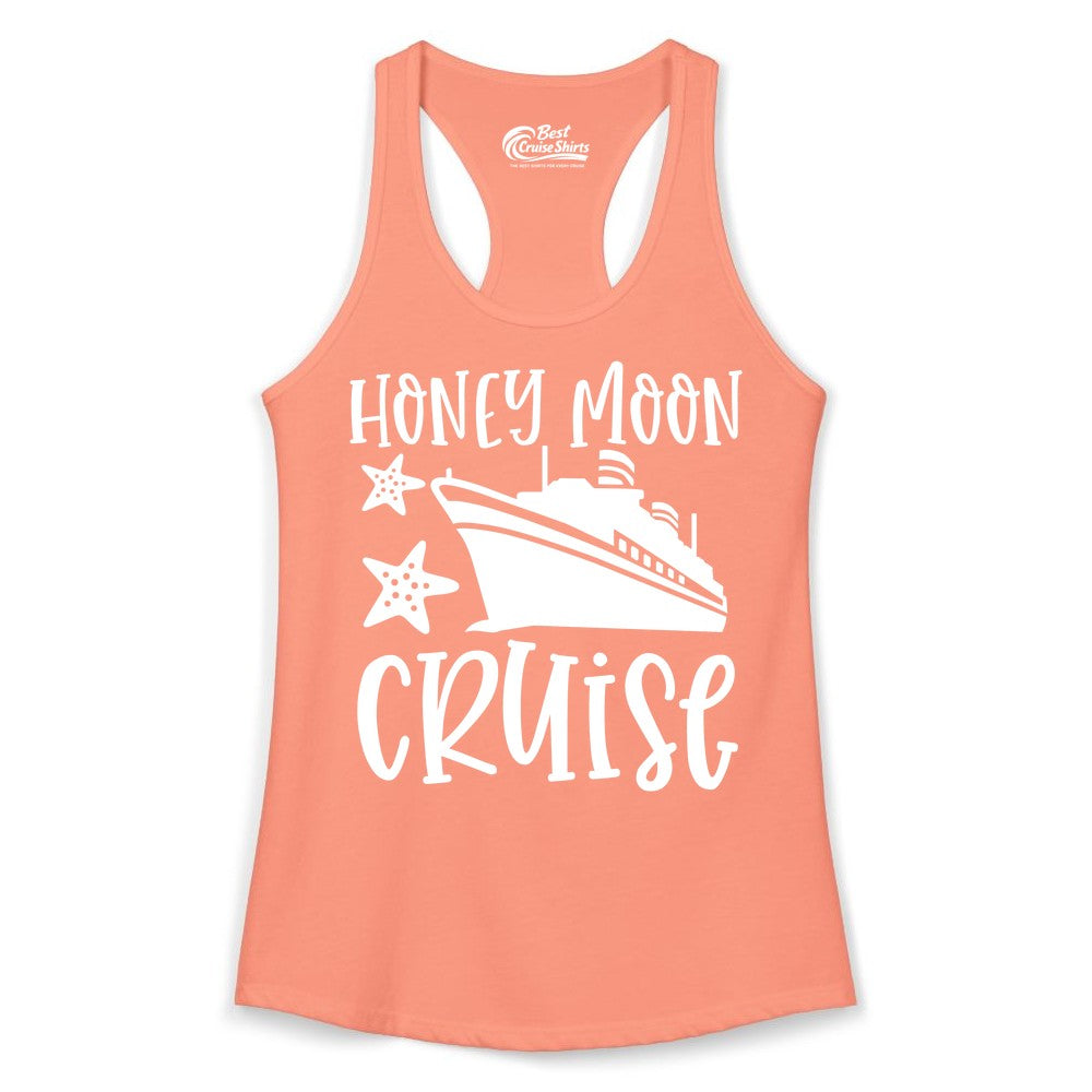 Honeymoon Cruise Shirt - Just Married Vacation Apparel for Couples (Ladies Tank) in Solid Light Orange - Honeymoon Cruise Shirt - Nautical Ship and Starfish Newlywed Design