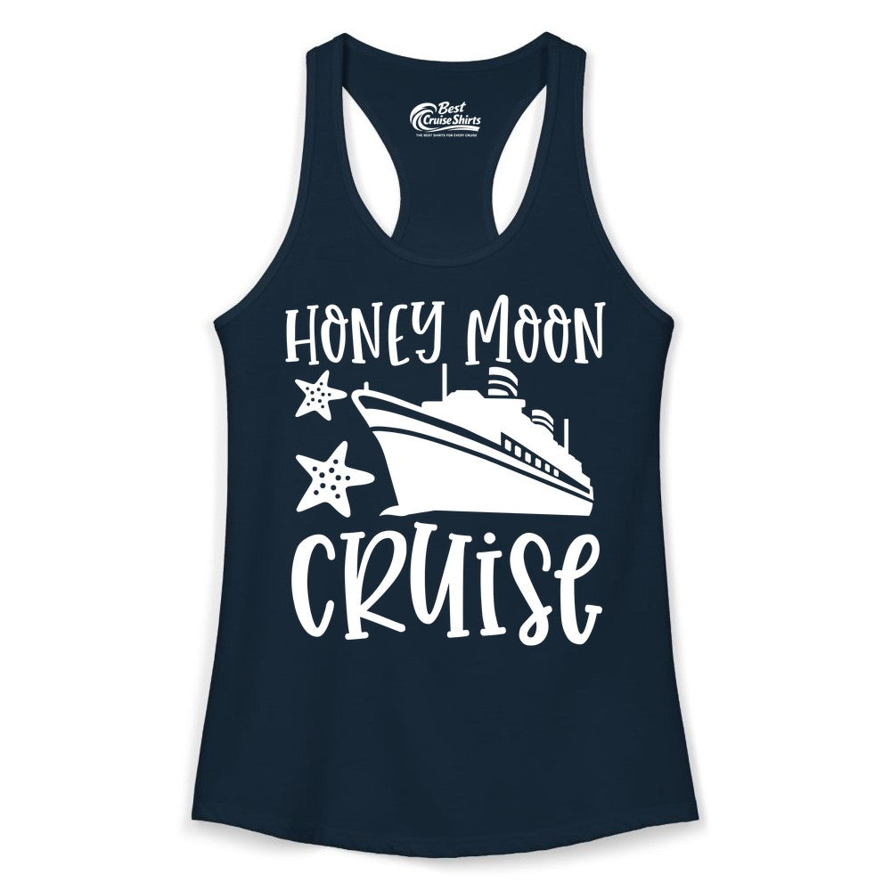 Honeymoon Cruise Shirt - Just Married Vacation Apparel for Couples (Ladies Tank) in Solid Midnight Navy - Honeymoon Cruise Shirt - Nautical Ship and Starfish Newlywed Design