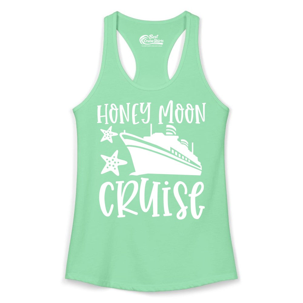 Honeymoon Cruise Shirt - Just Married Vacation Apparel for Couples (Ladies Tank) in Solid Mint - Honeymoon Cruise Shirt - Nautical Ship and Starfish Newlywed Design