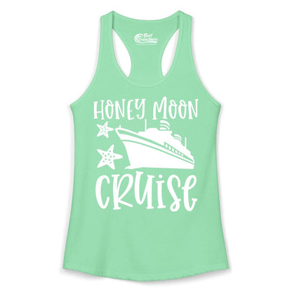 Honeymoon Cruise Shirt - Just Married Vacation Apparel for Couples (Ladies Tank) in Solid Mint - Honeymoon Cruise Shirt - Nautical Ship and Starfish Newlywed Design