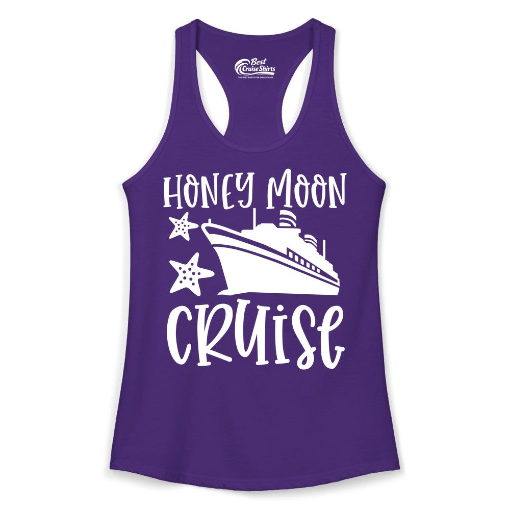 Honeymoon Cruise Shirt - Just Married Vacation Apparel for Couples (Ladies Tank) in Solid Purple Rush - Honeymoon Cruise Shirt - Nautical Ship and Starfish Newlywed Design