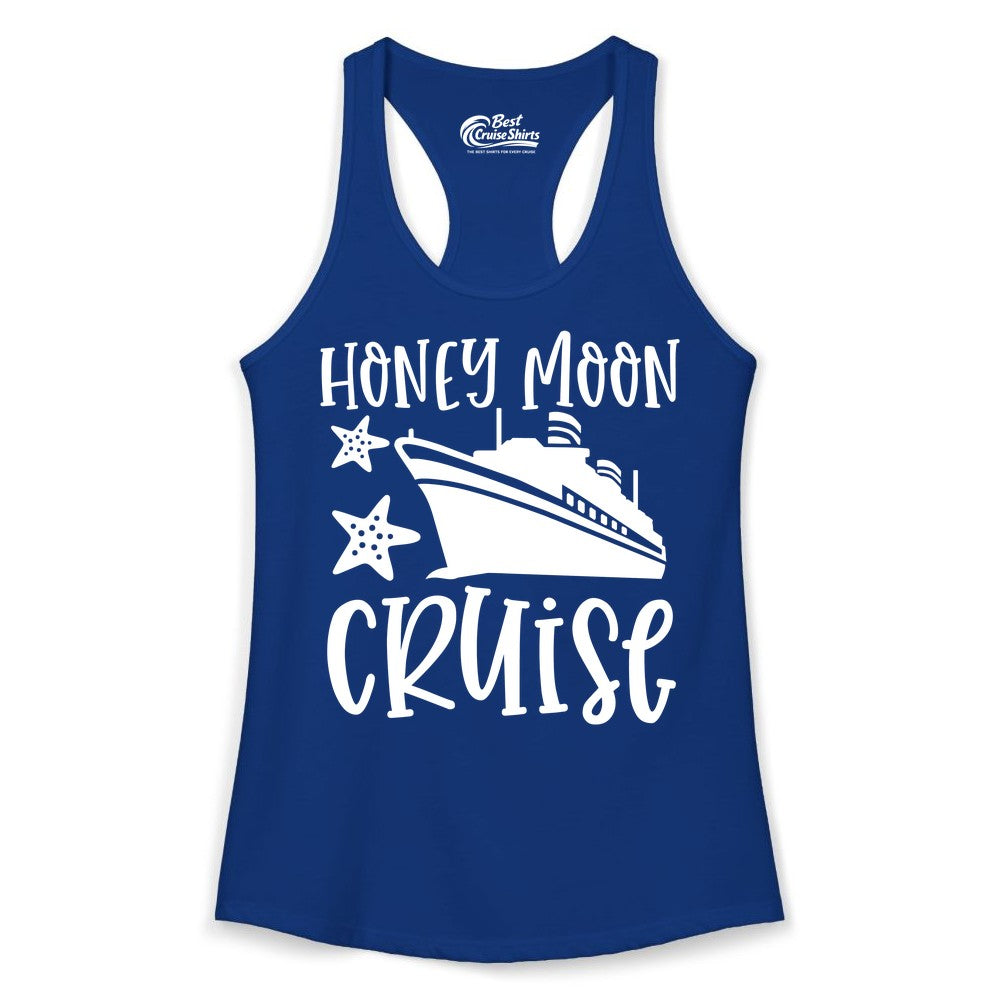 Honeymoon Cruise Shirt - Just Married Vacation Apparel for Couples (Ladies Tank) in Solid Royal - Honeymoon Cruise Shirt - Nautical Ship and Starfish Newlywed Design