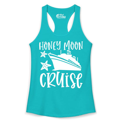 Honeymoon Cruise Shirt - Just Married Vacation Apparel for Couples (Ladies Tank) in Tahiti Blue - Honeymoon Cruise Shirt - Nautical Ship and Starfish Newlywed Design