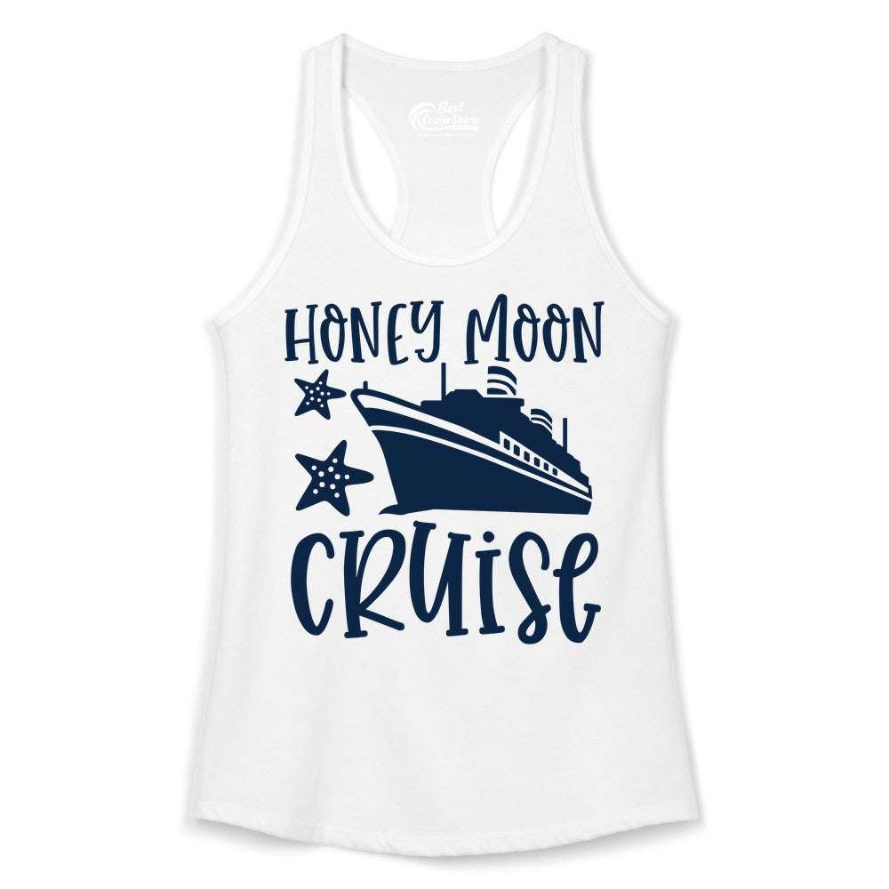 Honeymoon Cruise Shirt - Just Married Vacation Apparel for Couples (Ladies Tank) in White - Honeymoon Cruise Shirt - Nautical Ship and Starfish Newlywed Design