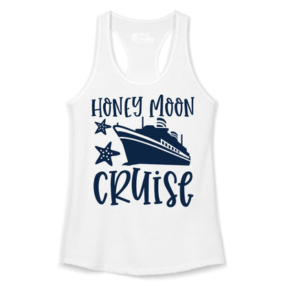 Honeymoon Cruise Shirt - Just Married Vacation Apparel for Couples (Ladies Tank) in White - Honeymoon Cruise Shirt - Nautical Ship and Starfish Newlywed Design