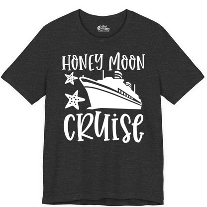 Honeymoon Cruise Shirt - Just Married Vacation Apparel for Couples (Premium Tee) in Dark Grey Heather - Honeymoon Cruise Shirt - Nautical Ship and Starfish Newlywed Design