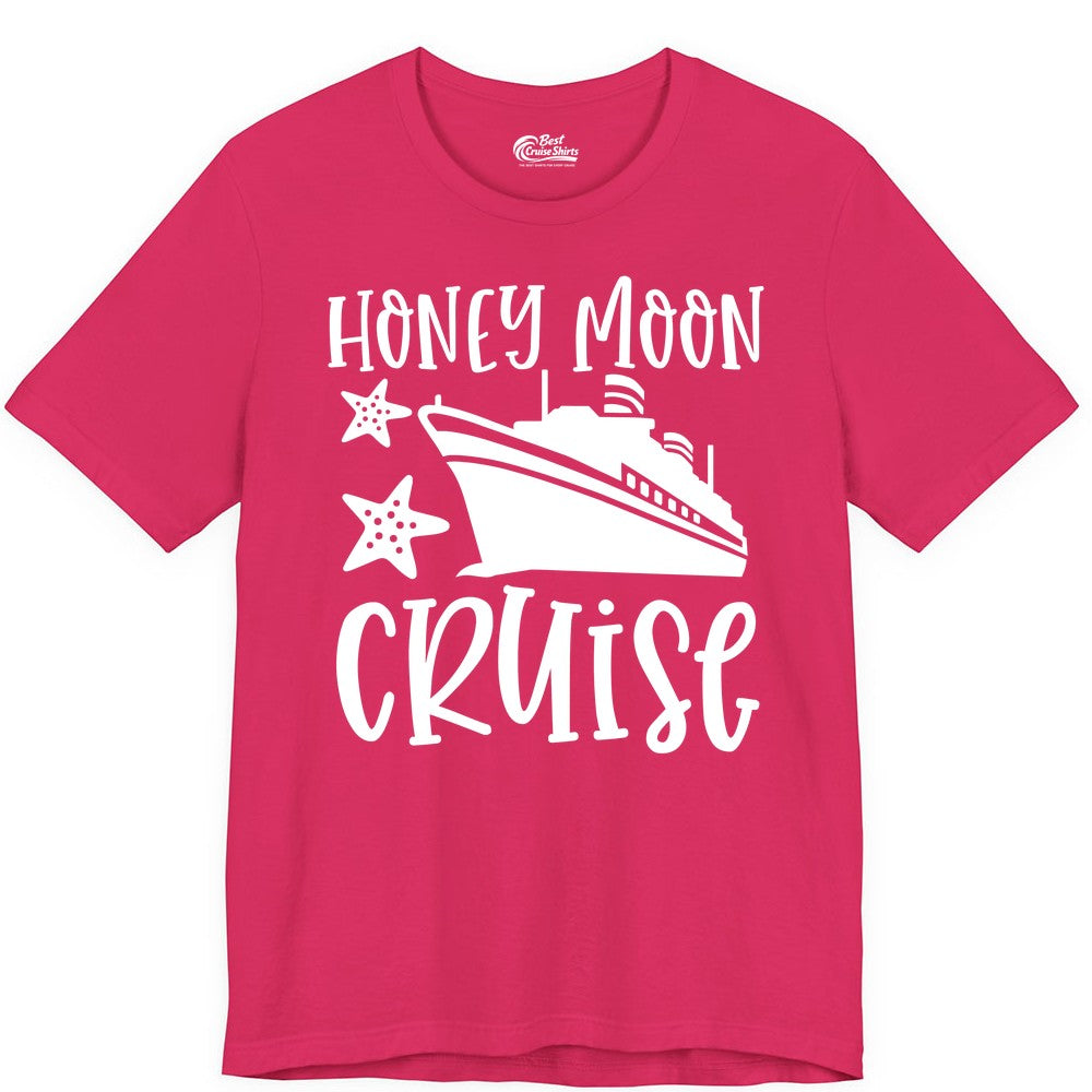 Honeymoon Cruise Shirt - Just Married Vacation Apparel for Couples (Premium Tee) in Fuchsia - Honeymoon Cruise Shirt - Nautical Ship and Starfish Newlywed Design