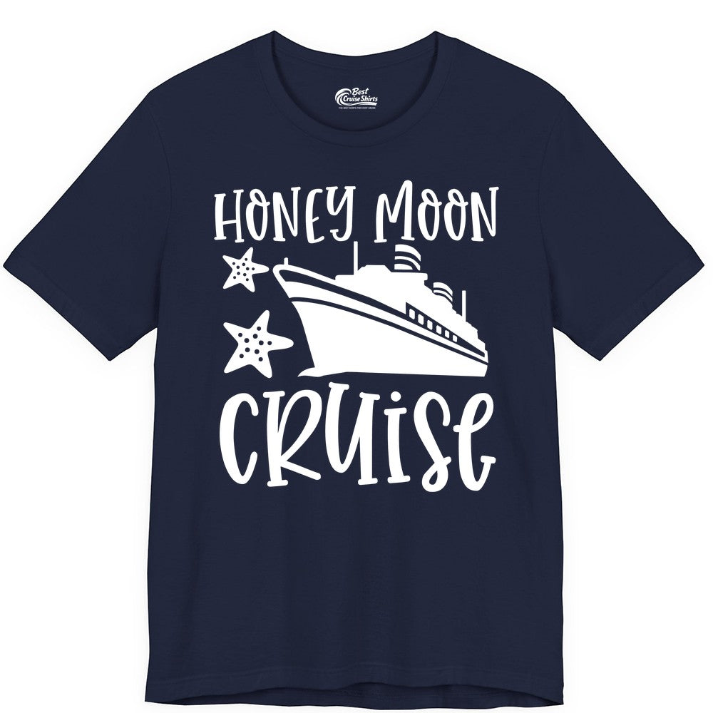 Honeymoon Cruise Shirt - Just Married Vacation Apparel for Couples (Premium Tee) in Navy - Honeymoon Cruise Shirt - Nautical Ship and Starfish Newlywed Design