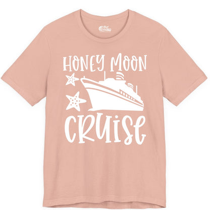 Honeymoon Cruise Shirt - Just Married Vacation Apparel for Couples (Premium Tee) in Peach - Honeymoon Cruise Shirt - Nautical Ship and Starfish Newlywed Design