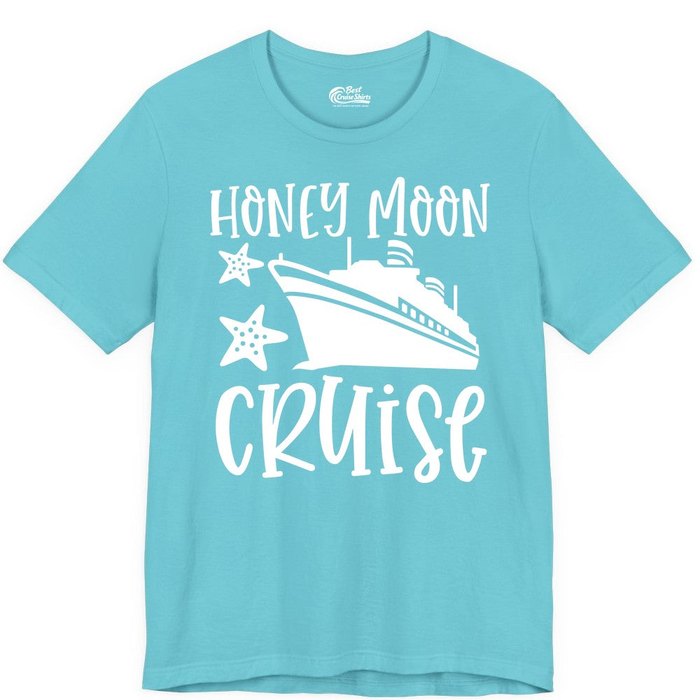 Honeymoon Cruise Shirt - Just Married Vacation Apparel for Couples (Premium Tee) in Turquoise - Honeymoon Cruise Shirt - Nautical Ship and Starfish Newlywed Design
