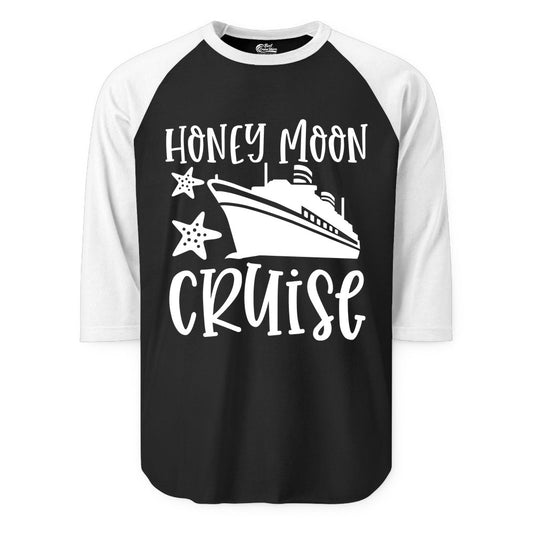 Honeymoon Cruise Shirt - Just Married Vacation Apparel for Couples (Raglan) in BlackWhite - Honeymoon Cruise Shirt - Nautical Ship and Starfish Newlywed Design