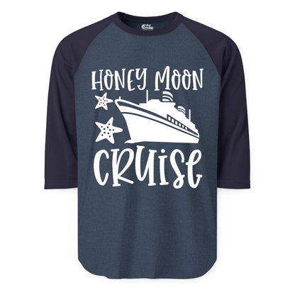 Honeymoon Cruise Shirt - Just Married Vacation Apparel for Couples (Raglan) in Heather DenimNavy - Honeymoon Cruise Shirt - Nautical Ship and Starfish Newlywed Design